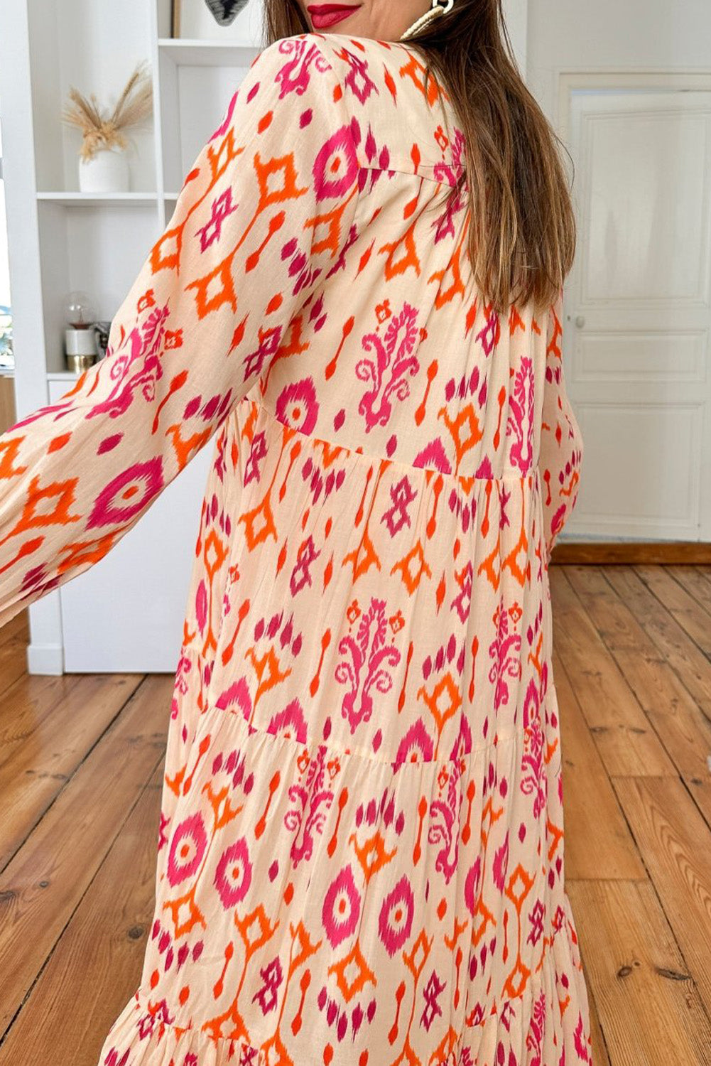 Western Abstract Long Sleeve Maxi Dress