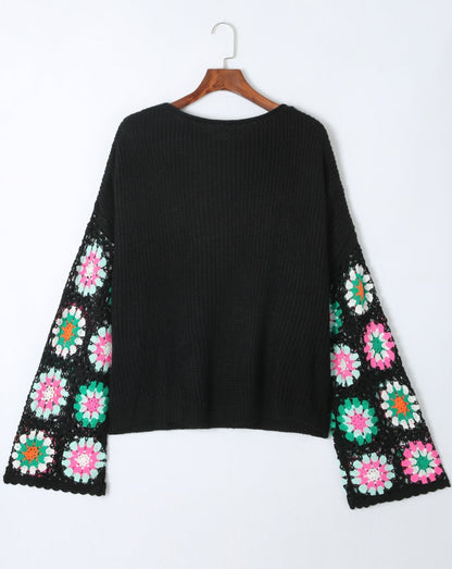 Floral Crochet Bell Sleeve Sweater