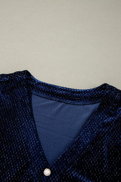 Plus Size Textured Velvet Buttoned Tiered Dress