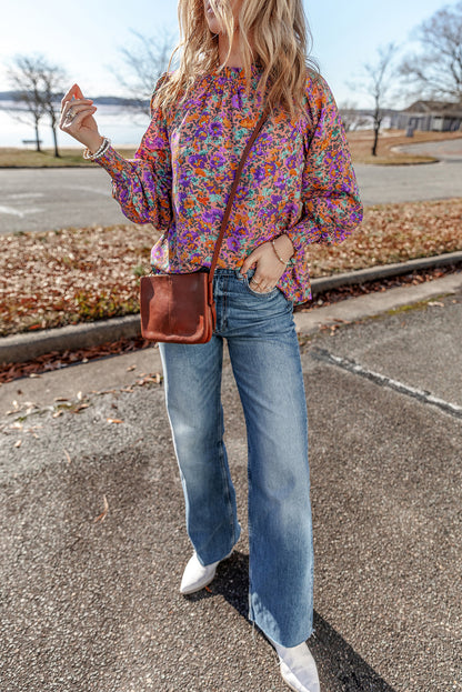 Floral Frilled Round Neck Blouse