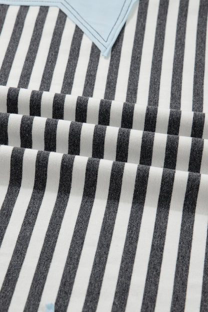 Plus Size Stripe Star Stitch Long Sleeve Top