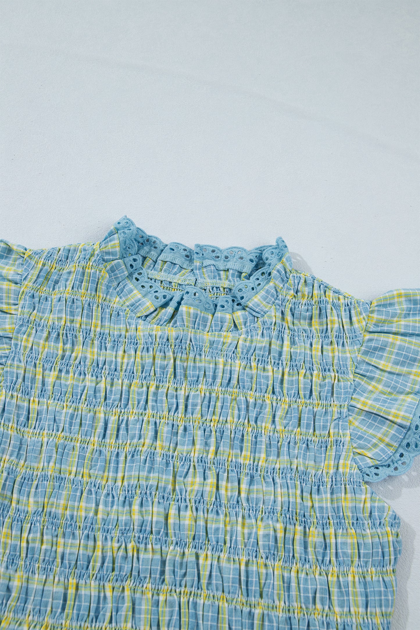 Gingham Smocked Lace Trim Tank Top