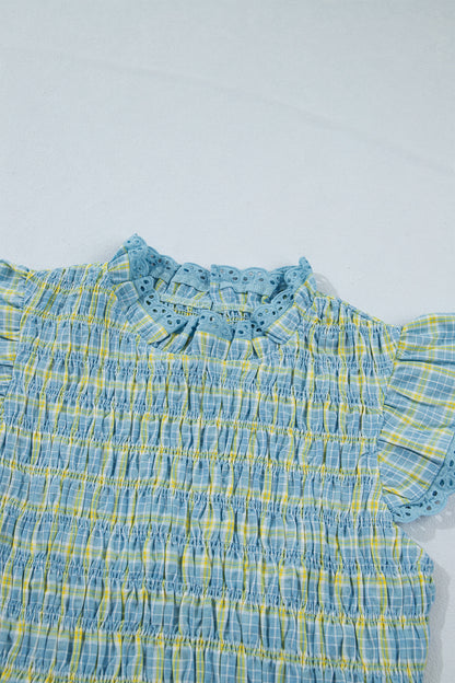 Gingham Smocked Lace Trim Tank Top