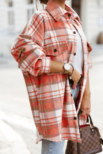 Plaid Flap Pocket Buttoned Shacket