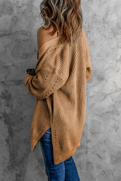 Hollowed Knit Side Slit Cardigan