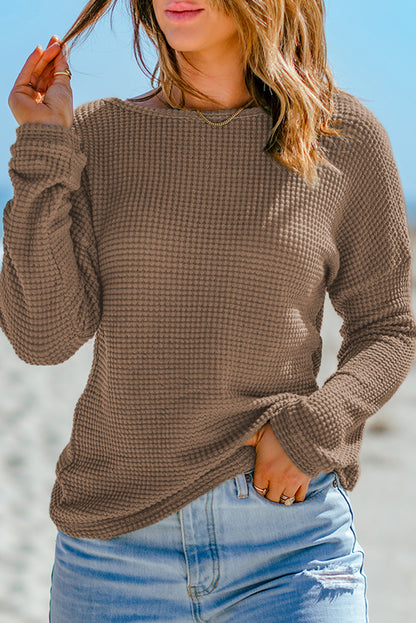 Waffle Drop Shoulder Long Sleeve Top