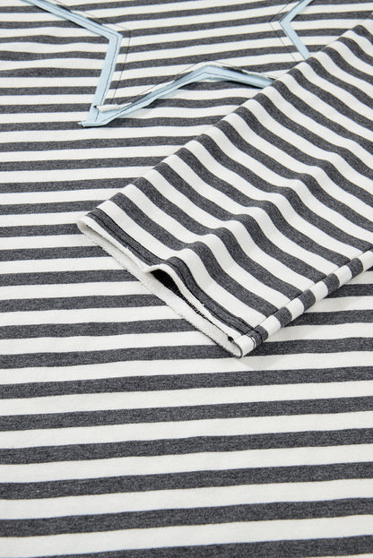 Plus Size Stripe Star Stitch Long Sleeve Top