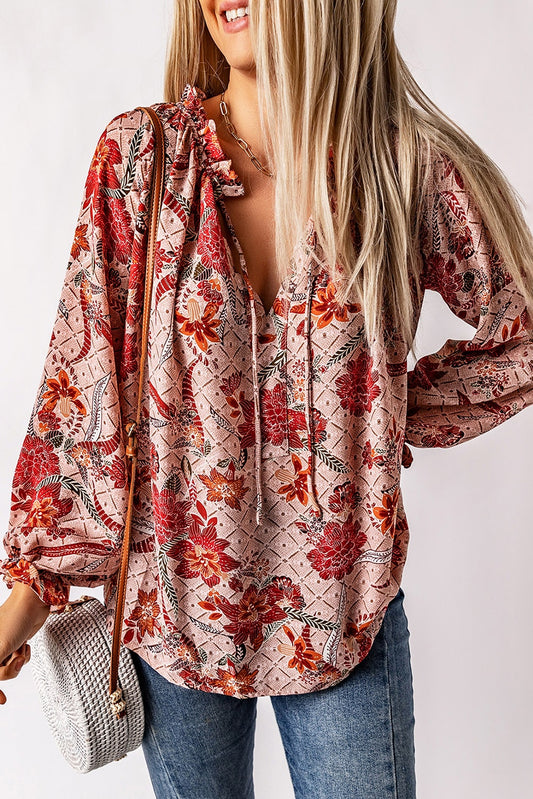 Floral V-Neck Long Sleeve Blouse