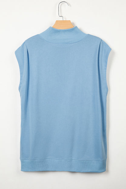 Solid Mock Neck Cap Sleeve Oversized Top
