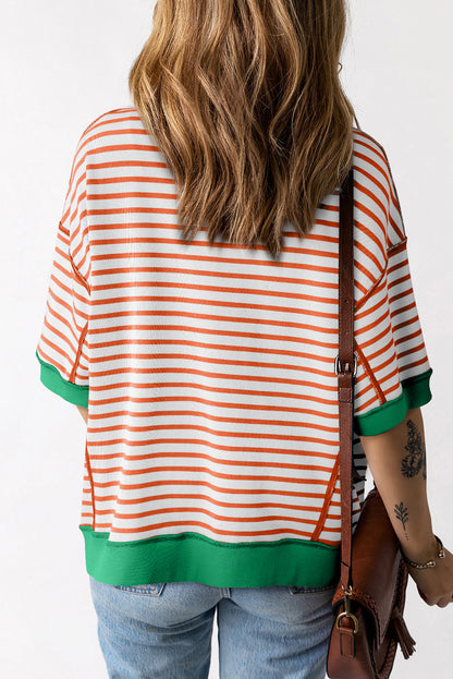 Stripe Contrast Trim Oversized T-Shirt