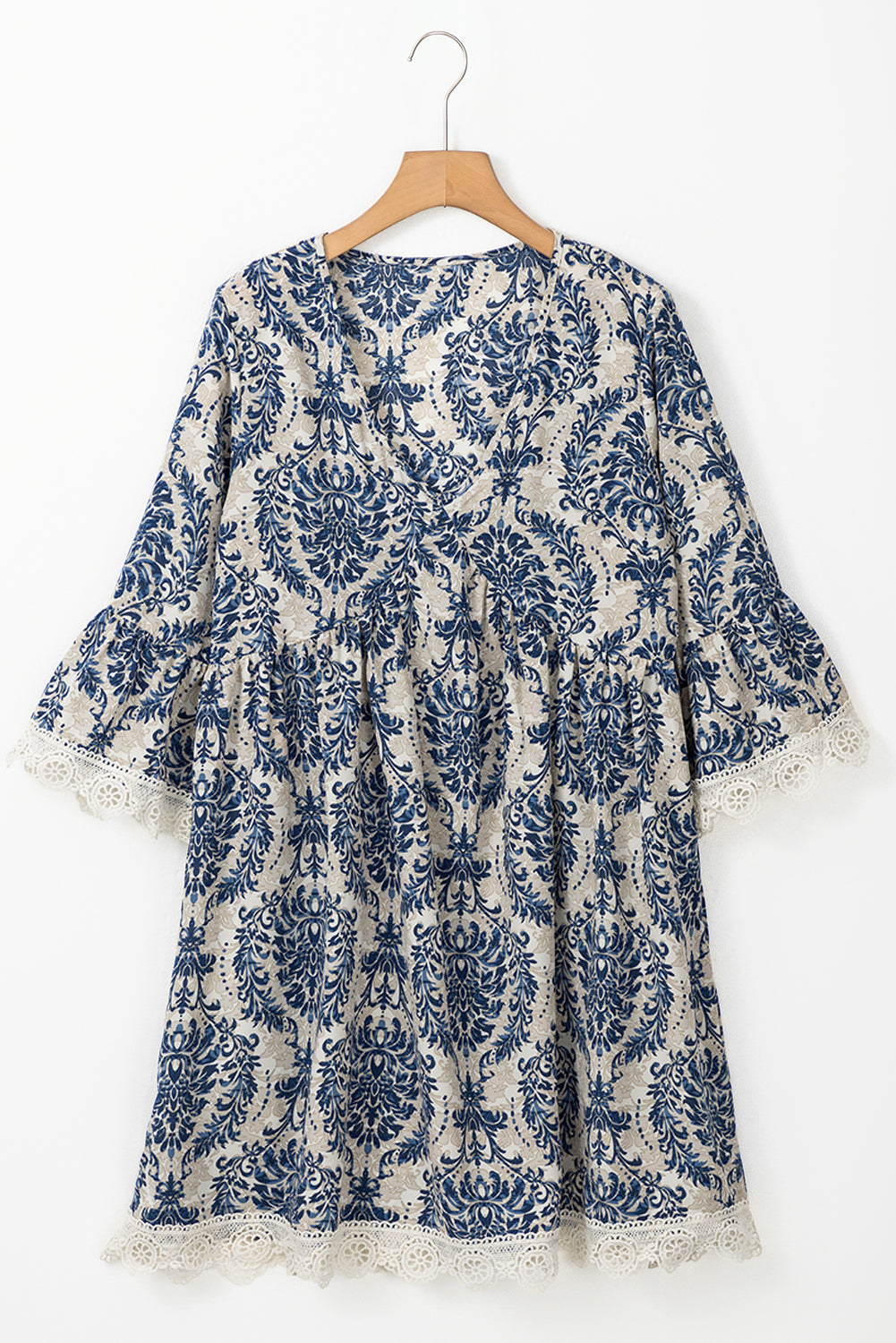 Boho Lace Trim 3/4 Sleeve Dress