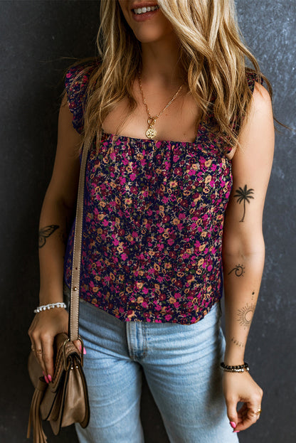 Floral Frilled Straps Tank Top