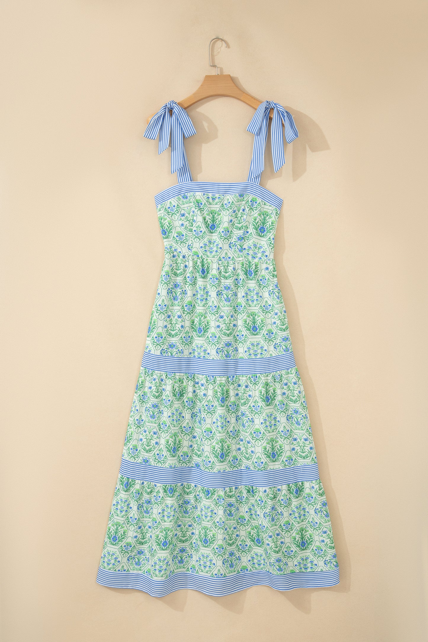 Floral Geometric Stripe Patchwork Sleeveless Dress