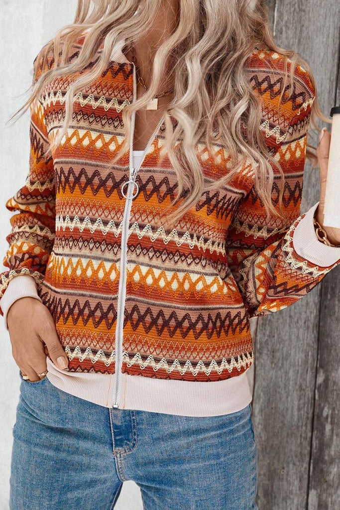 Boho Stripe Zip Up Jacket