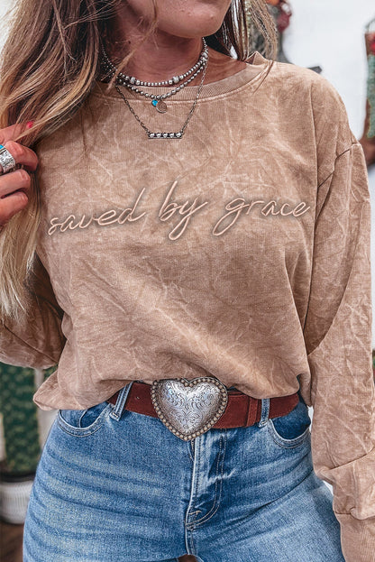 Saved by Grace Embroidered Mineral Wash Loose Sweatshirt