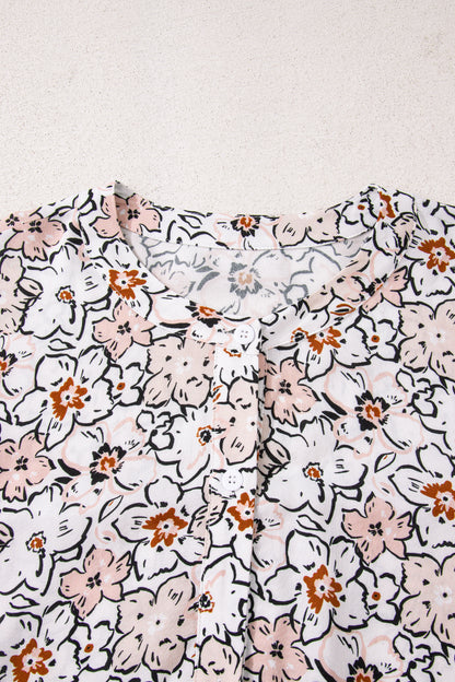 Floral Frilled Puff Sleeve Button Down Shirt