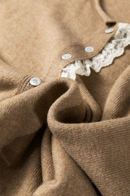 Frilled Lace Contrast Trim Buttoned Cardigan Sweater
