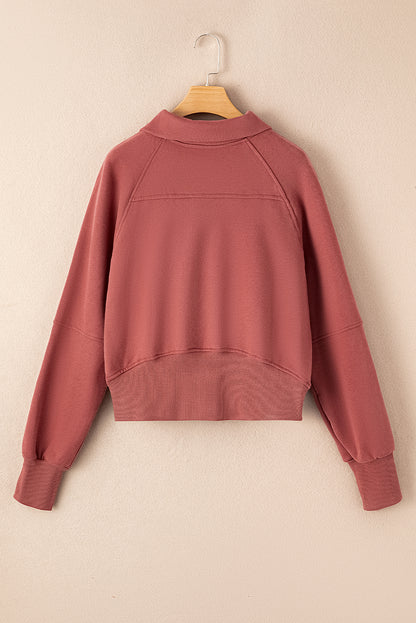 Solid Fleece-Lined Half-Zip Up Collar Sweatshirt