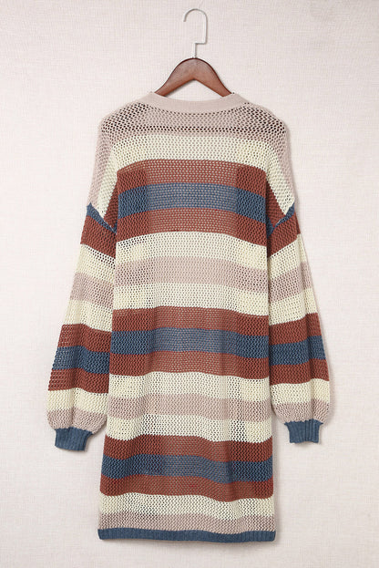 Stripe Colorblock Hollowed Knit Cardigan