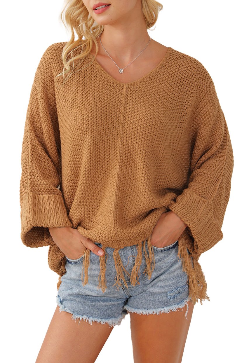 Tasseled Hem Loose Knit Sweater