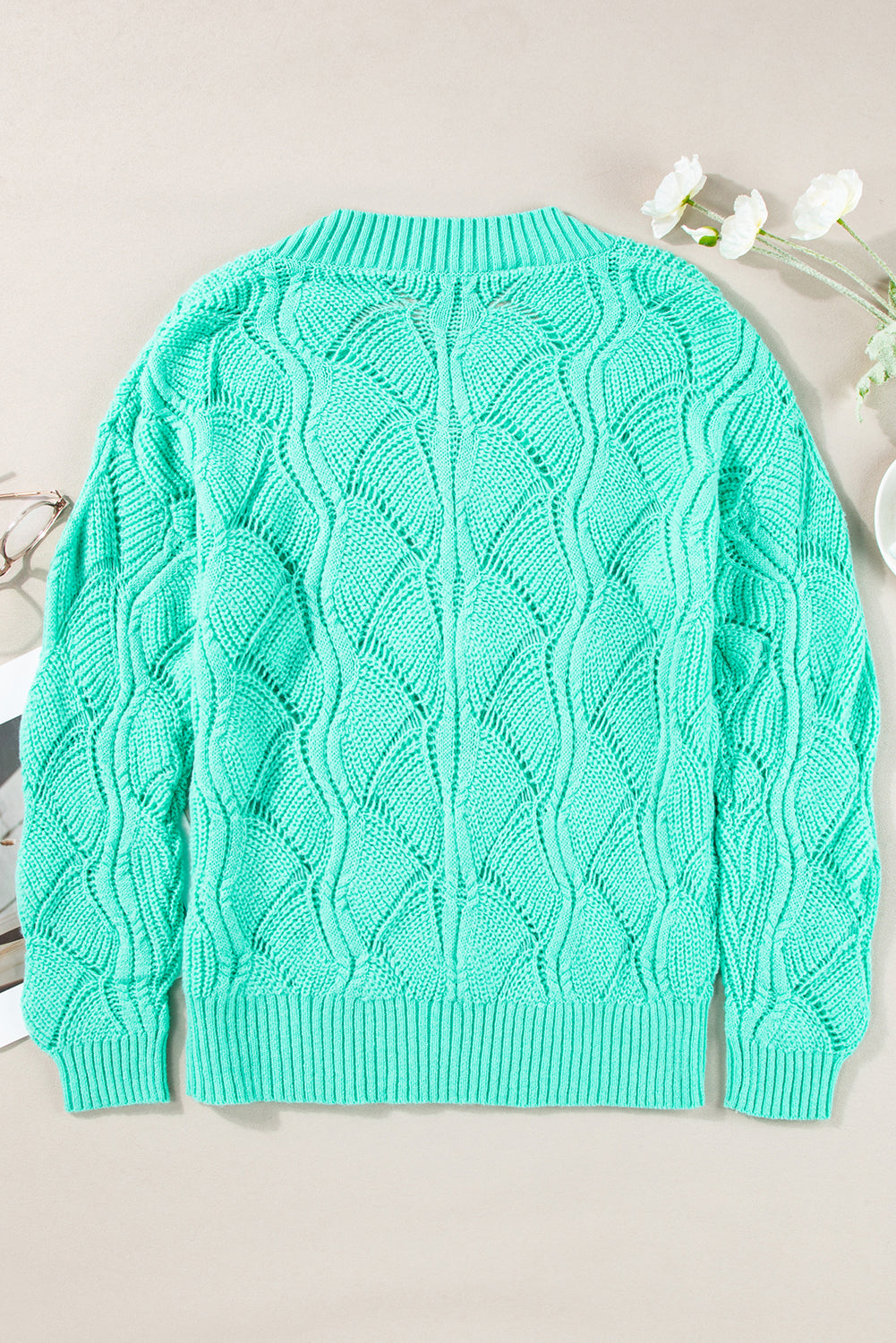 Hollowed Knit V-Neck Sweater