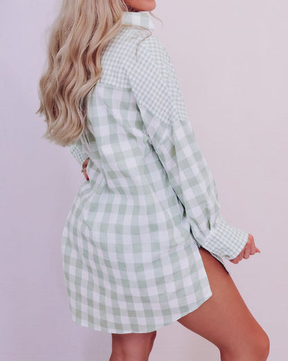 Checker Patchwork Long Sleeve Shirt