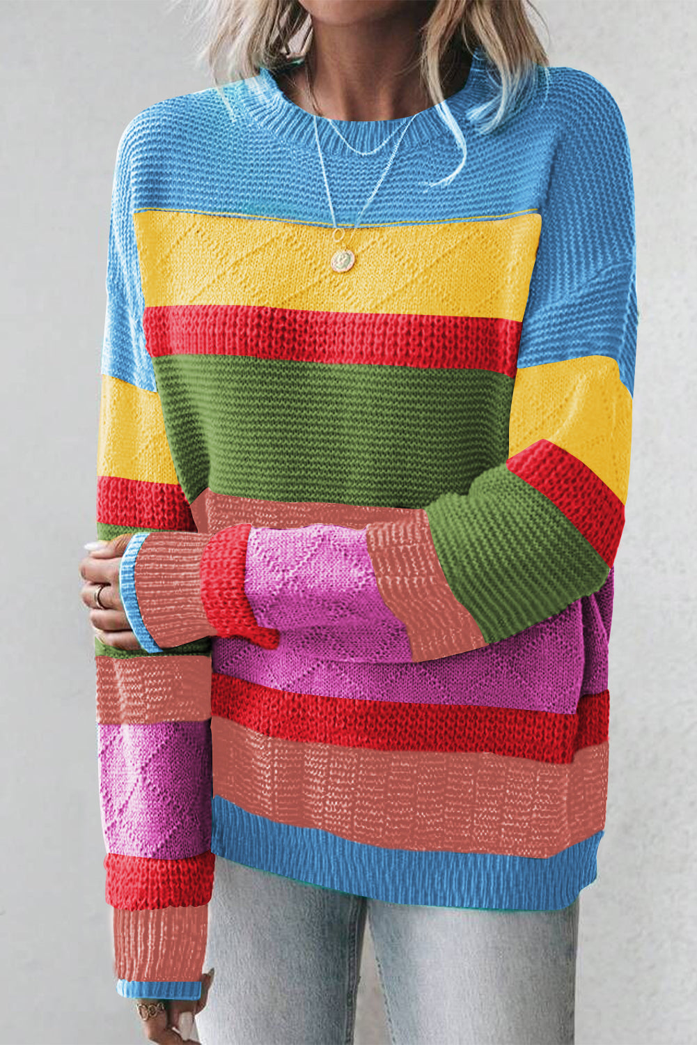 Colorblock Texture Drop Shoulder Sweater