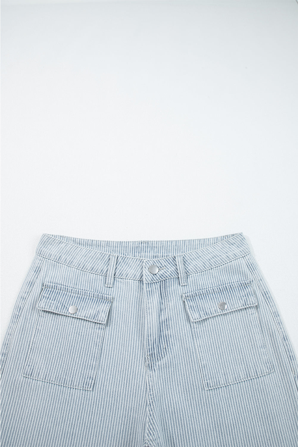 Stripe Denim Button Flap Pocket Cuffed Hem Jeans