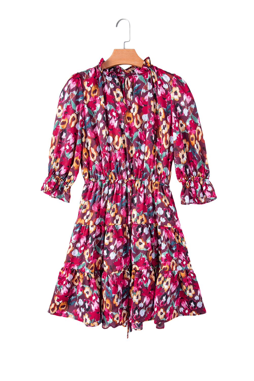 Floral Ruffle 3/4 Sleeve Dress