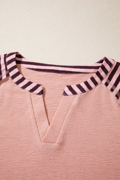 Colorblock Stripe Floral V-Neck Long Sleeve Top