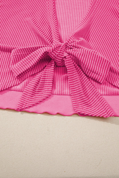 Corded Knit Cutout Bow Tie Back T-Shirt