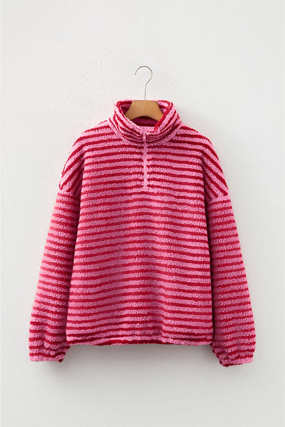 Stripe Fleece Quarter Zip Oversize Sweatshirt