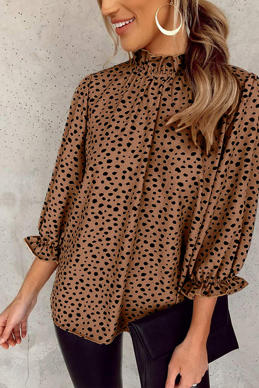 Leopard Frilled 3/4 Sleeve Blouse