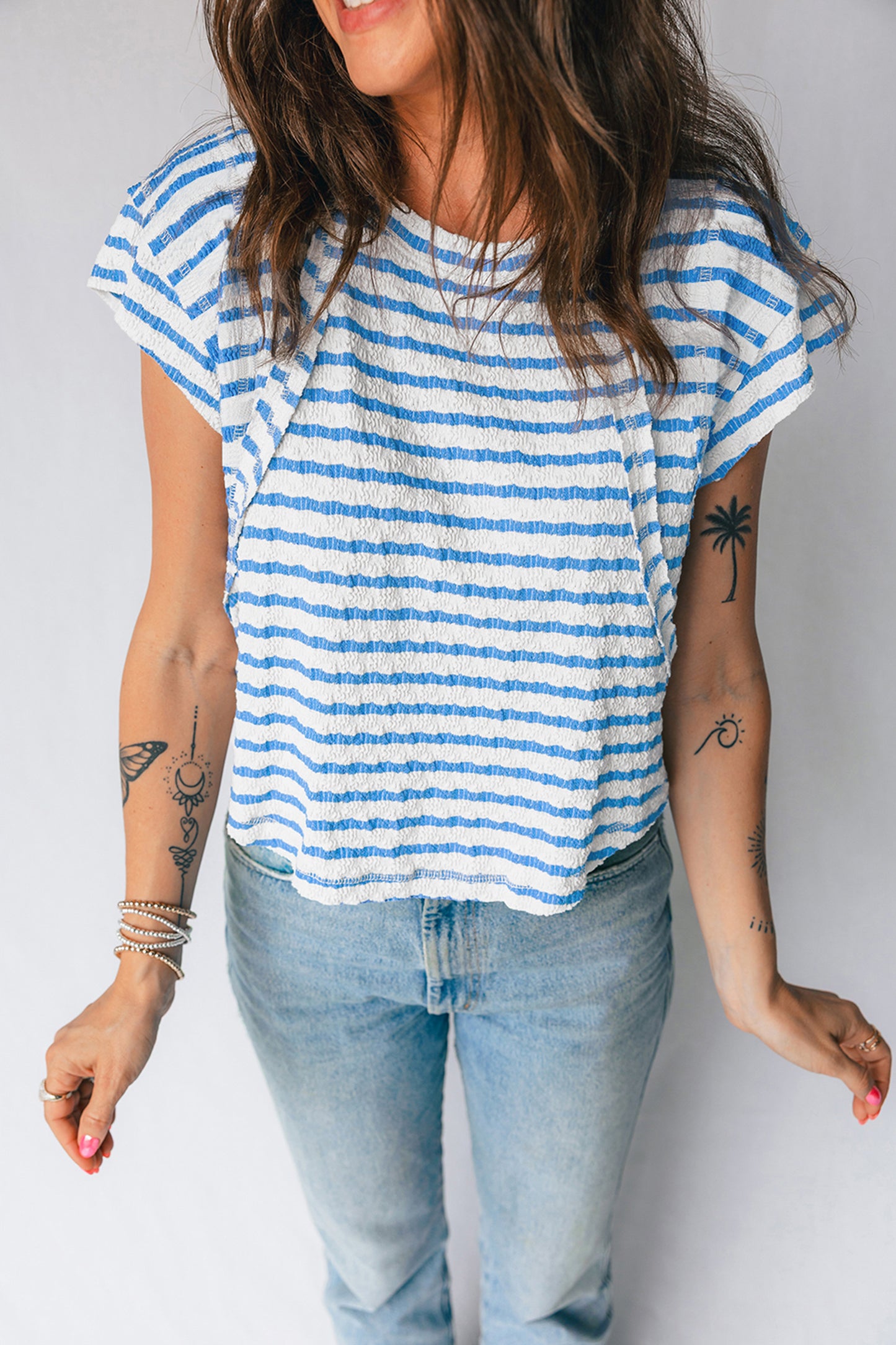 Stripe Textured Patchwork Short Sleeve T-Shirt