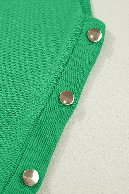 Solid Side Button Round Neck Sleeveless Knit Sweater