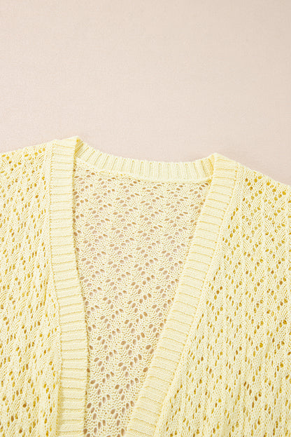 Solid Pointelle Knit Open Front Cardigan