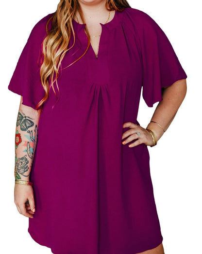 Pleated Wide Short Sleeve Dress Plus Size