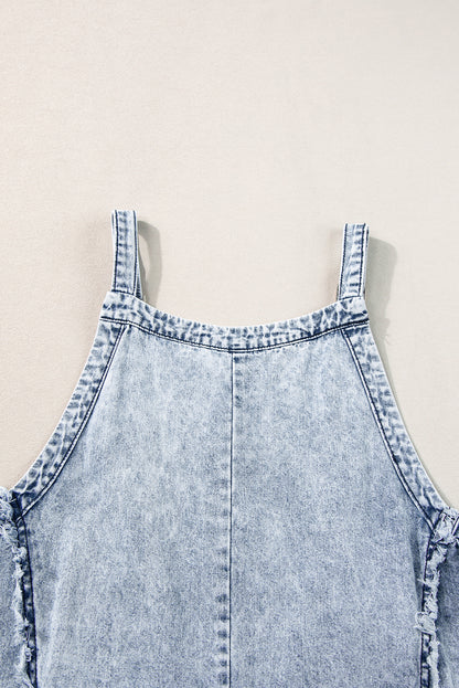 Denim Frayed Reverse Seam Wide Leg Overall