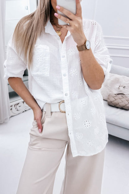 Eyelet Crinkle Gauze Buttoned Shirt