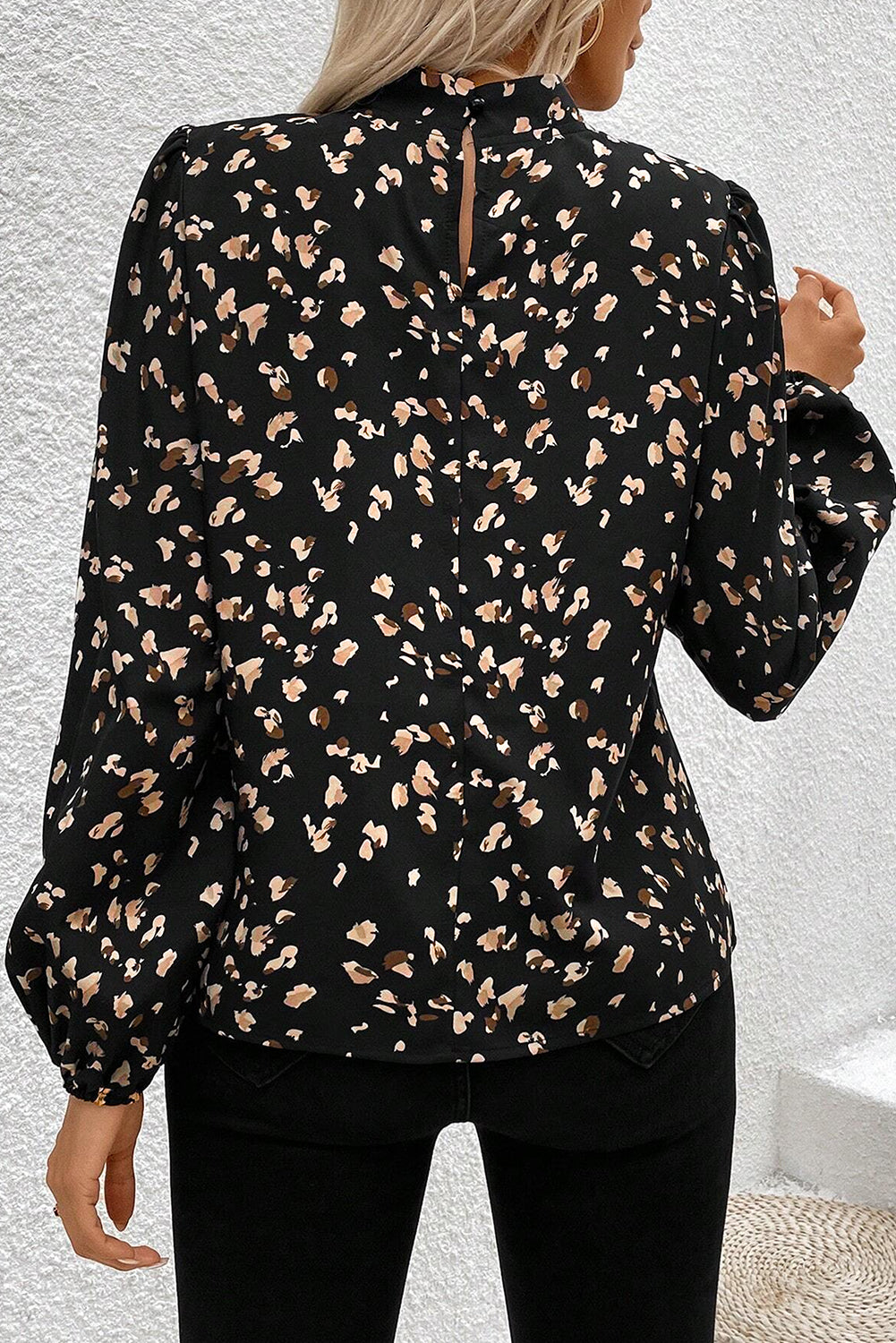 Leopard Pleated Lantern Sleeve Blouse