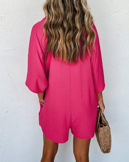 Half Button Collared Loose Romper