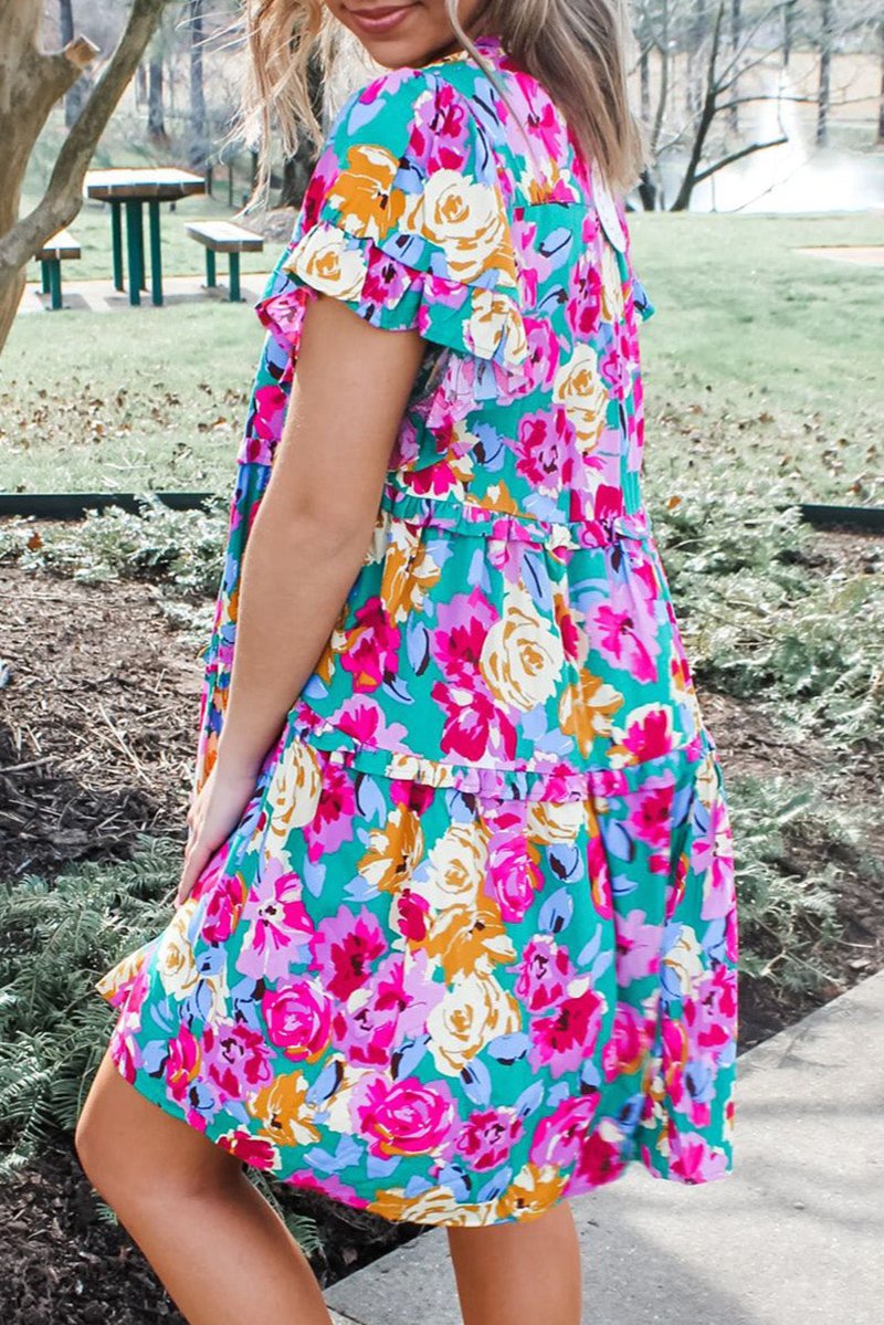 Floral Ruffle Tiered Short Dress