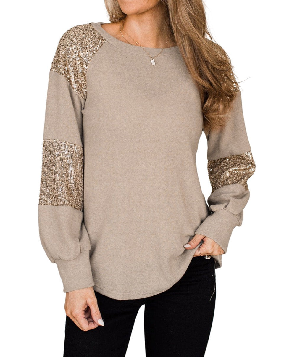 Sequin Patchwork Raglan Sleeve Top