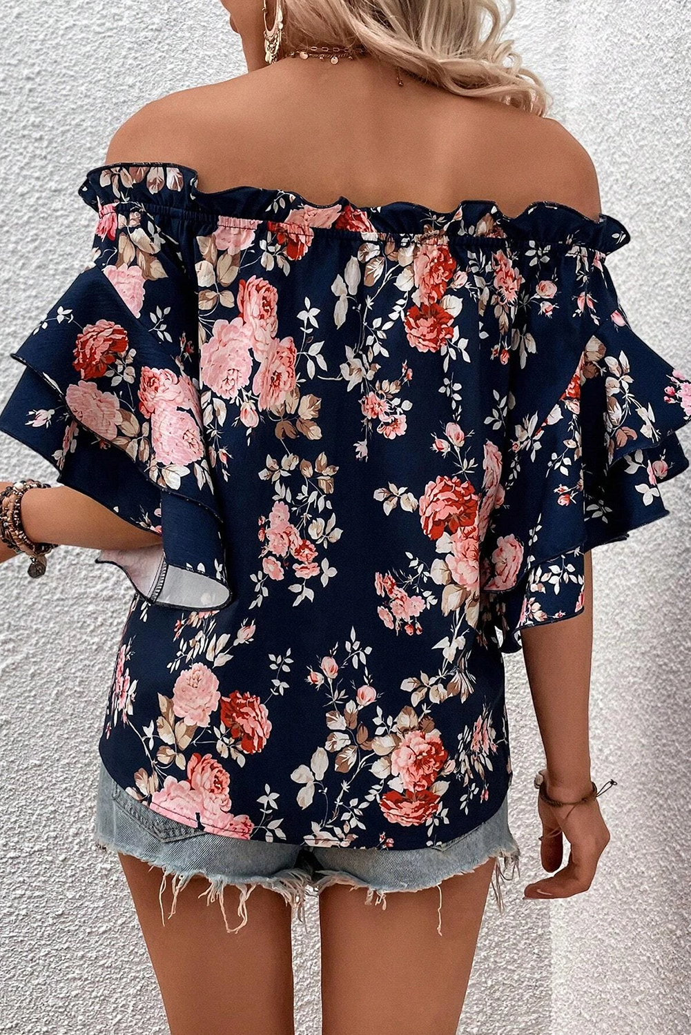 Floral Ruffle Off Shoulder Blouse