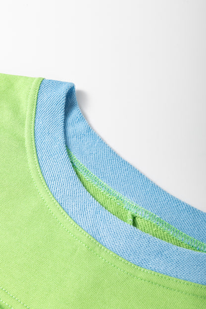 Plus Size Colorblock Raw Edge Short Sleeve T-Shirt