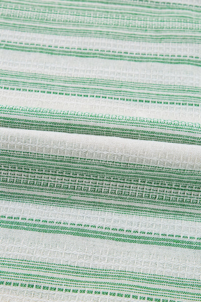 Stripe Half Buttoned Short Sleeve Blouse