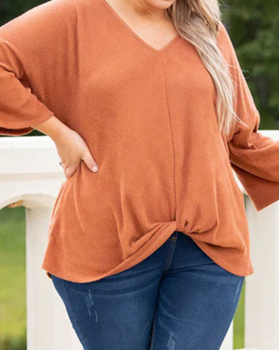 Twist Hem 3/4 Sleeve Top Plus Size