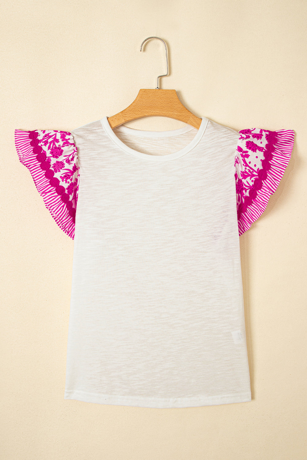 Floral Patchwork Flutter Sleeve Ricrac Trim Blouse