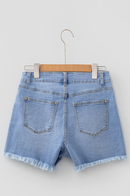 Distressed Denim Asymmetric Raw Hem Shorts