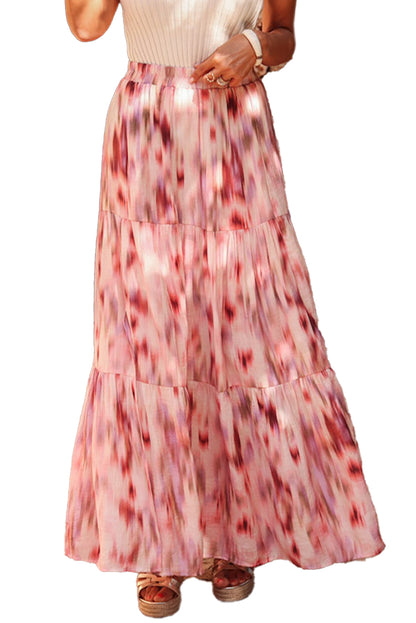 Abstract Tie-Dye Tiered Maxi Skirt